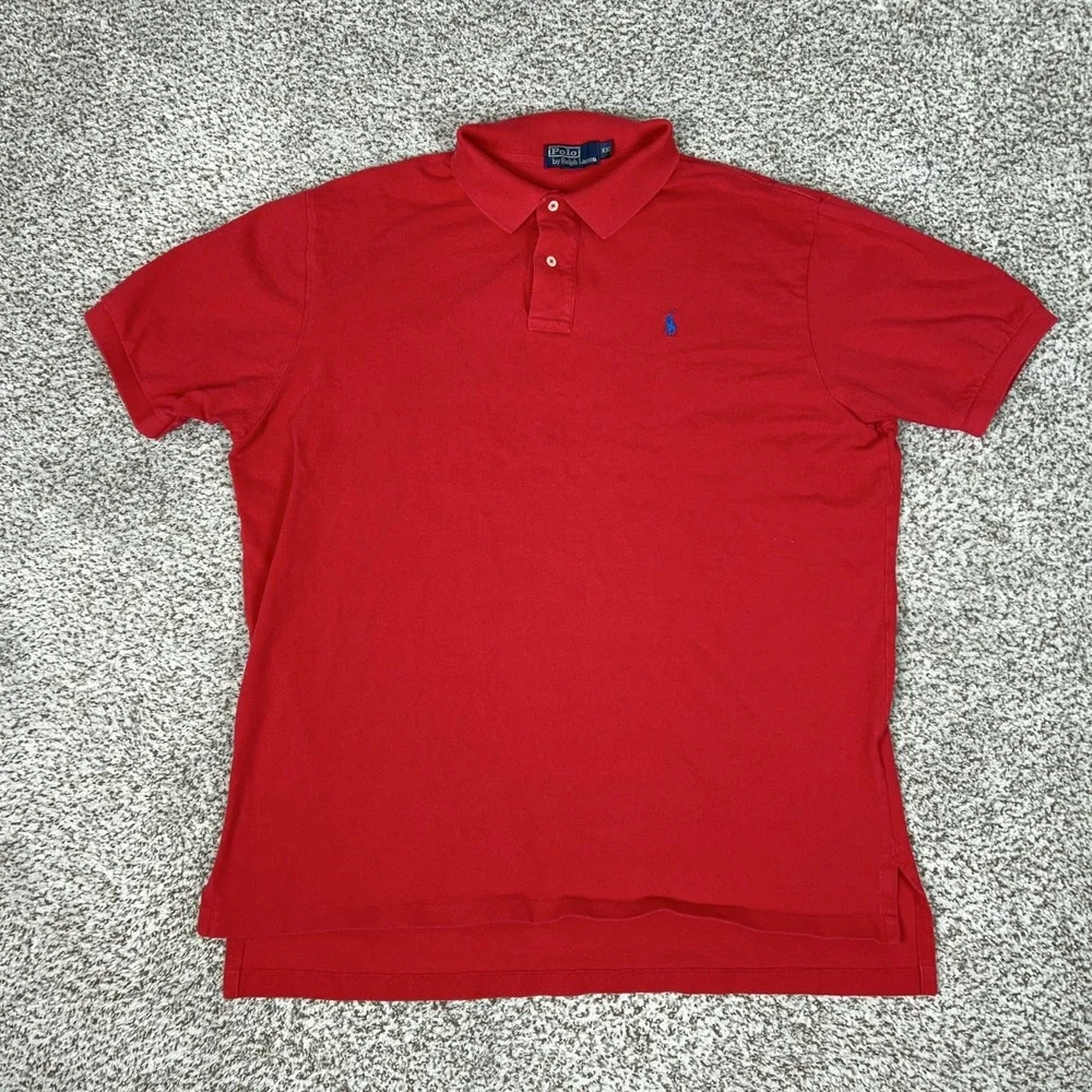 Polo Ralph Lauren Polo Shirt‎ Mens 2XL Red Cotton Blue Pony Preppy Logo Casual